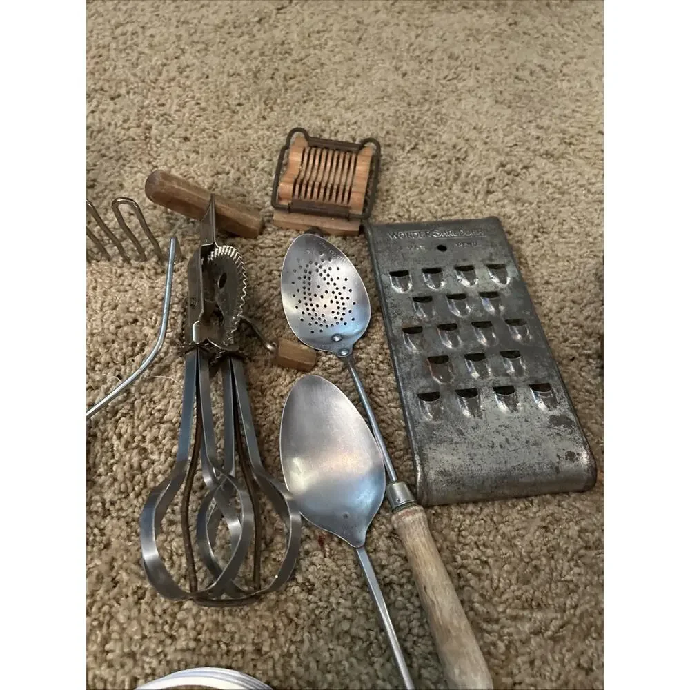 Lot Vintage Kitchen Utensils Tools Gadget Farmhouse Primitive Antique Steel Wood